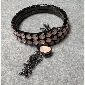 Pink Stone & Gunmetal Chain Wrap Bracelet with Dangling Charm Details